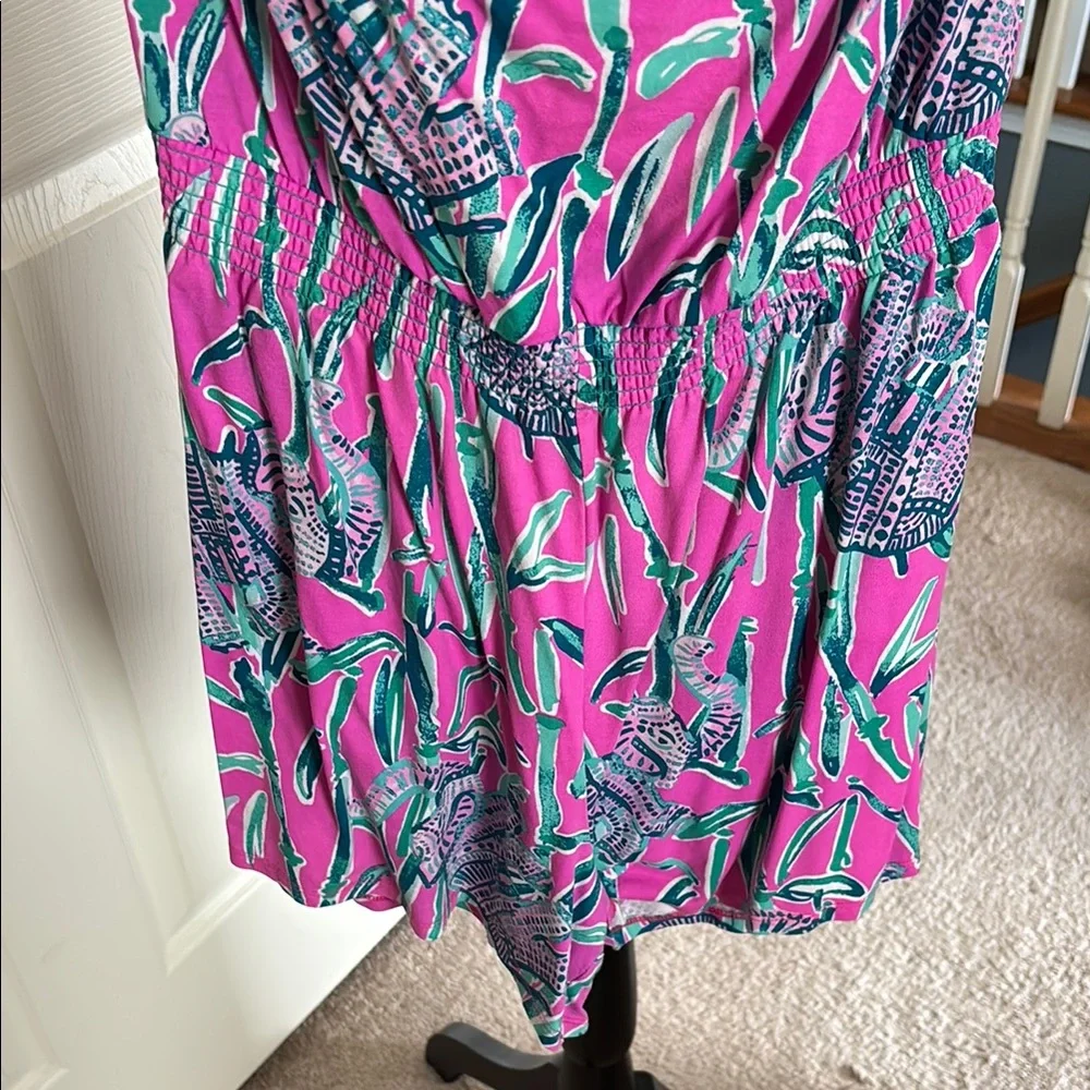 Lilly Pulitzer Anja Pink and Green Floral romper size medium - Picture 6 of 7